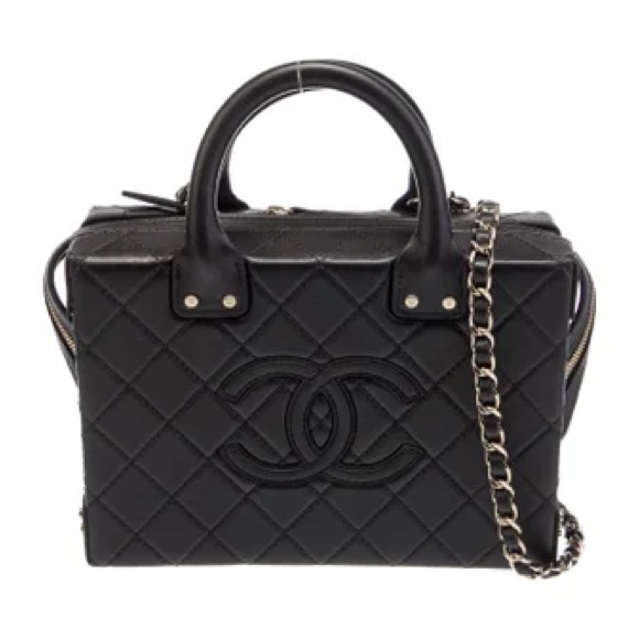 Chanel  Calfskin Quilted Studded Square Vanity Case Black - Picture 1 of 15